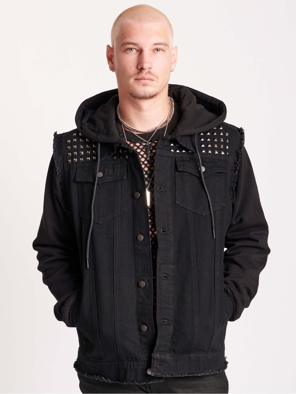 GUC Midnight Hour unisex studded denim jacket w/hood size 3X